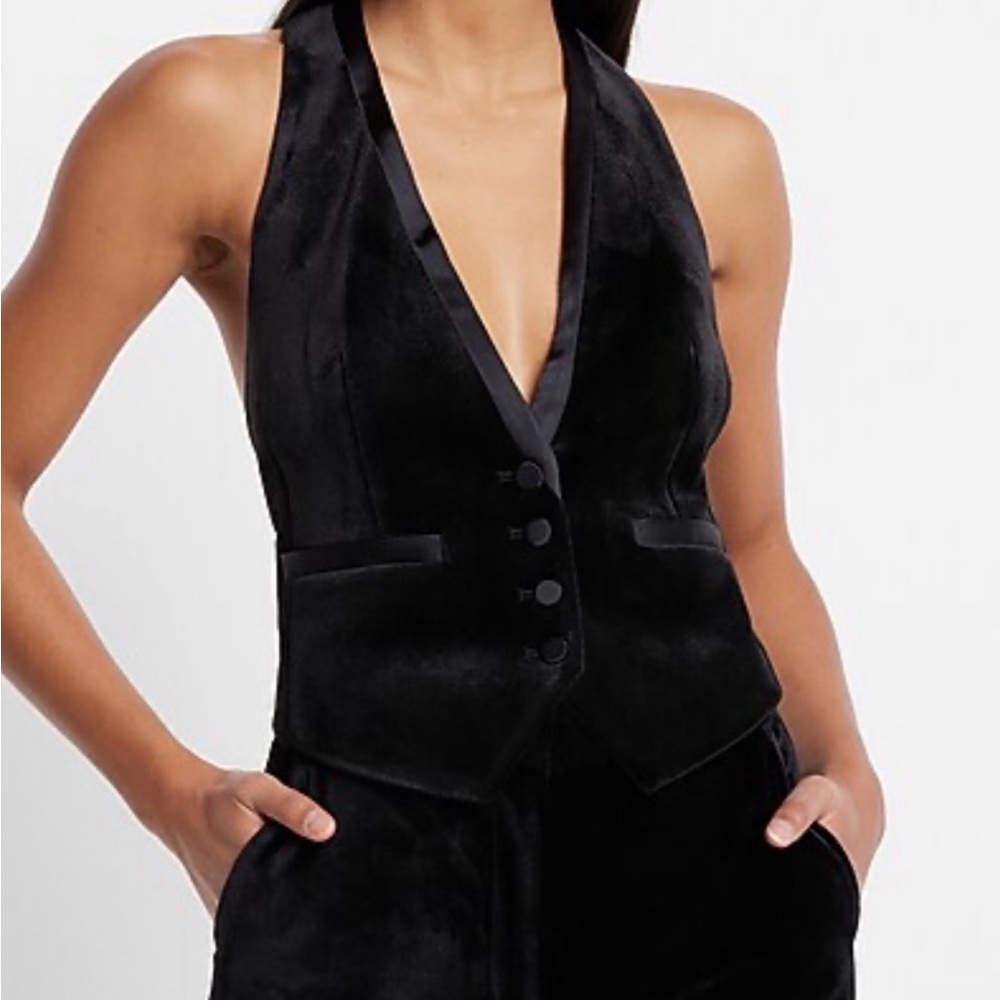 Express Black Velvet Blazer with Matching Vest - Picture 4 of 12